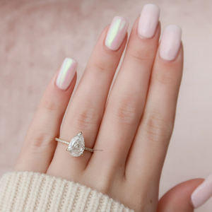 Bague de fiançailles Moissanite allongée en forme de poire de 3 carats Bague solitaire en forme de larme classique en or blanc Bijoux pour future mariée - Product Image 4