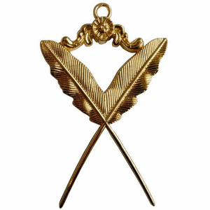 Franc-maçon Bleu Lodge Officier Regalia Plaqué Or Maçonnique Secrétaire Bijou Croisé Quills Badge Cérémonie Métal - Product Image 1