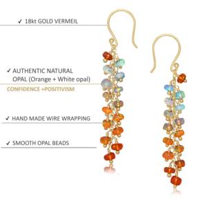 925 Sterling Silver Orange Opal Beaded <b>Long</b> Cluster Dangle <b>Earrings</b> Handmade Trendy Birthstone Jewelry for Wedding Party Gift - Product Image 4