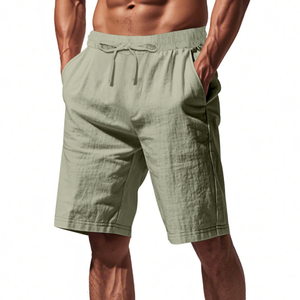Men's Casual Gym Workout Shorts Solid Olive Color Satin <b>Mid</b> Elastic Waist Quick-Dry Lightweight Breathable 100% Polyester - Product Image 2
