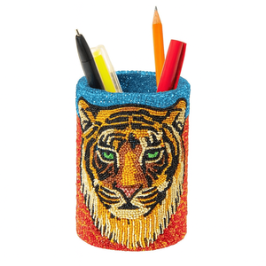 Cream Base with <b>White</b> & Black Decorative Item Handmade Beaded Sheep <b>Pen</b> Holder Cute Desk Organizer with Pearl & Bead Embroidery - Product Image 3