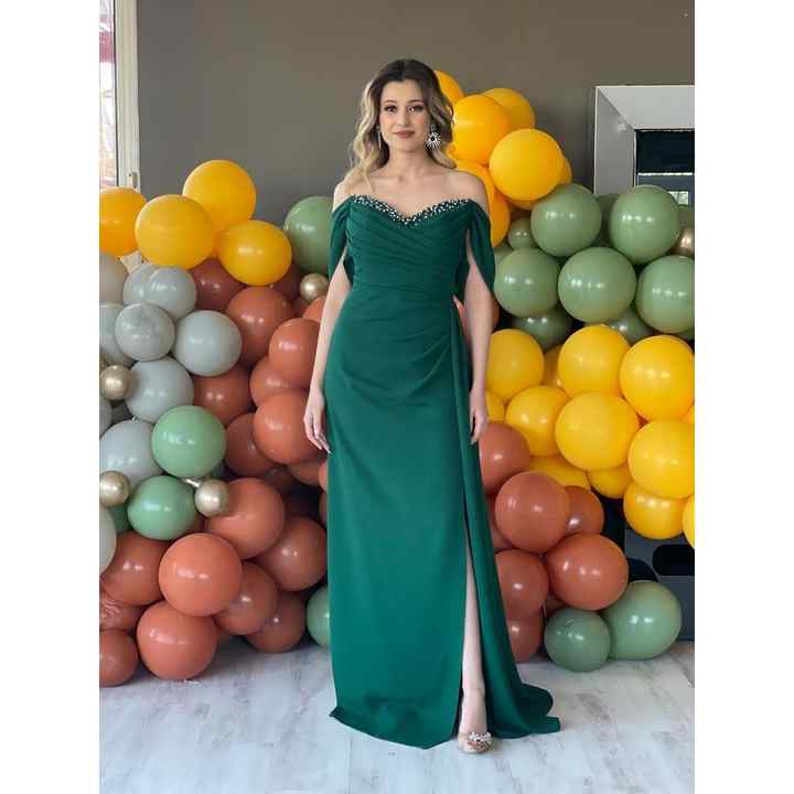 Stars Women's Boat Neck Low Sleeve Front Draped Slit Side Cape Crepe Fishtail Evening Dress 5044