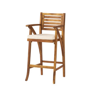 Chaise de bar en teck d'extérieur avec coussin, tabouret de bar de patio, chaise haute de jardin, mobilier de bar en bois massif - Product Image 2