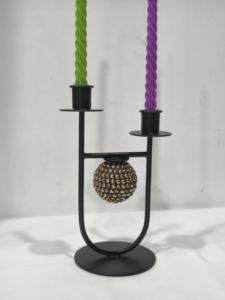 Portavelas giratorio único en metal negro con forma de globo redondo para sala de estar o dormitorio - Product Image 4