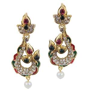 Boucles d'oreilles chandelier mode Kriaa rose et vert pierre autrichienne Dangler-1305208 - Product Image 1