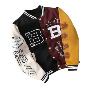 Color Block Quilted Varsity Jacket Men 100% Cotton Black Maroon <b>Yellow</b> Sleeves Embroidered College Baseball Outerwear Modern - Product Image 1