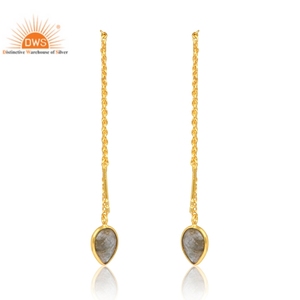 Dernier modèle en argent sterling 925 plaqué or 18 ct Labradorite naturelle Pierre précieuse aspect antique Boucle d'oreille Fabricant de bijoux - Product Image 2