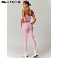 Conjunto Deportivo de 2 Piezas para Mujer, Top Deportivo sin Costuras de Secado Rápido y Transpirable con Hombros Descubiertos, Leggings con Estampado Floral, para Yoga y Fitness
