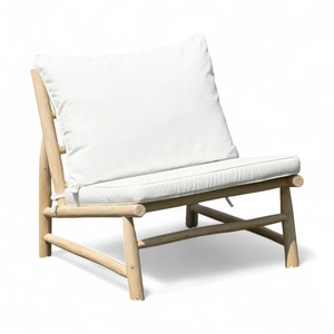 Natural Teak Wood One Seater Outdoor <b>Lounge</b> Couch with White <b>Cushion</b> for Resort Balcony Log Branch Hotel Patio Sofa Single <b>Chair</b> - Product Image 3