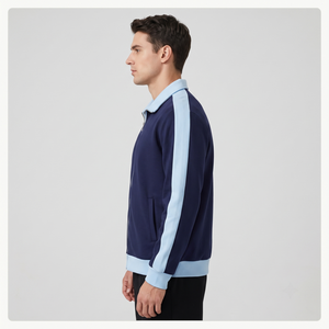 Men's Eco-friendly Breathable Waterproof Two-Tone PU Fabric Casual Bomber <b>Jacket</b> with Contrast Stripe <b>Zip</b>-<b>Up</b> - Product Image 3