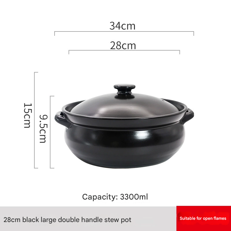 Grande marmite à ragoût à double manche noire de 28cm, adaptée au feu ouvert