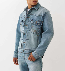 Veste coupe-vent pour homme sur mesure en gros, réversible, col montant, doublure en polaire, denim bleu, hiver, plus, lettre sur le devant - Product Image 3