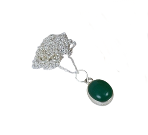 Colgante de Plata de Ley 925 con piedra preciosa de ónix verde, chapado en rodio, regalo de boda perfecto, joyería estampada - Product Image 1