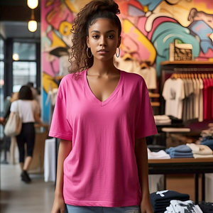 Camiseta de verano de manga corta con cuello en V para mujer, camiseta ligera de alta calidad con hombros caídos, camiseta de gran tamaño para mujer - Product Image 1