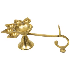 Diya traditionnelle en laiton Pancharati Aarti avec poignée pour Mandir, maison et bureau, décoration intérieure et cadeaux - Product Image 2