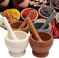 Ensemble mortier et pilon en résine pour ail, herbes et épices – Outil de broyage et de mélange pour cuisine – Grain de bois