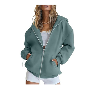 Sudadera con capucha de mujer de alta calidad con bolsillos bordados de manga larga de color sólido-Chaqueta de abrigo de moda con Sudadera con capucha suelta con cremallera - Product Image 2