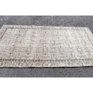 พรมตุรกี ขนาด 4.5x8.6 ฟุต พรมวินเทจ พรมขนสัตว์สีขาวล้วน - Product Image 3