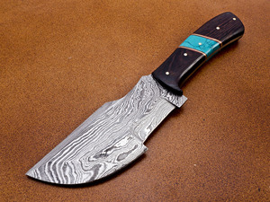 Cuchillo rastreador de Damasco personalizable con patrón retorcido Mango de madera africano Wangi Funda de cuero - Product Image 5
