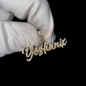 Hot Selling 10K Solid Gold Personalized Cursive Script Bling Pave Nameplate Necklace VS Real Natural Diamond Custom Pendant Gift - Product Image 1