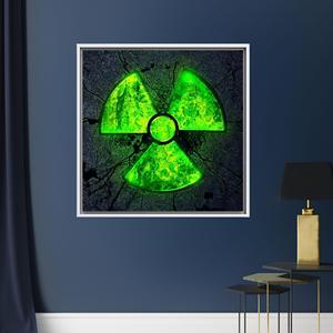 Futuristic Neon Green Nuclear Warning Canvas Print Art,White <b>Framed</b> - Product Image 1
