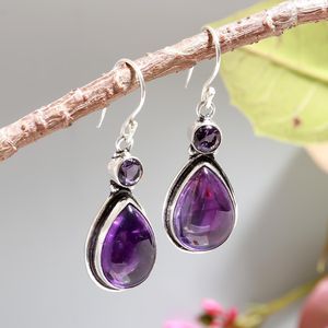 925 Sterling <b>Silver</b> Plated Bohemian Style <b>Earrings</b> Fashionable Purple Amethyst Gemstone Natural Quartz Bezel for Anniversary - Product Image 5