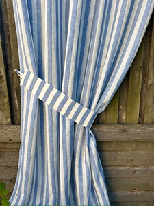 Panneau de rideaux de fenêtre personnalisable en lin massif bleu/blanc, moderne et élégant, rideaux de salon transparents avec cantonnières toutes saisons - Product Image 5