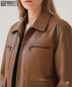 Dernière conception de veste pour femmes sur mesure Veste en cuir véritable de haute qualité pour dames élégantes Nouvelle mode Couleur unie personnalisée - Product Image 5
