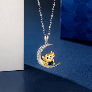 Jeulia Luna Astra Custom Moonlit Axolotl Heart Birthstone Pendant Necklace in 18K Gold Over Stainless Steel - Product Image 3