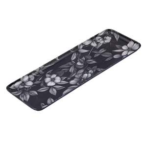 Vente chaude Élégant Moderne Noir Imprimé Plateau De Service En Métal Motif De Fleurs Blanches pour Les Mariages et Les Cadeaux - Product Image 3