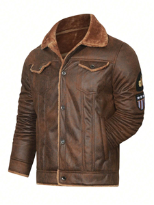 Chaqueta de piel de imitación de cerdo para hombre, cremallera diagonal, solapa grande, talla europea, chaquetas de cuero de moda coreana para hombre - Product Image 2
