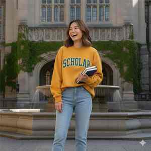 เสื้อสเวตเชิ้ตแขนยาวสำหรับผู้หญิง ลายพิมพ์ด้านหน้า คอเต่า ปักโลโก้ ผ้าเฟรนช์เทอร์รี่ ทรงโอเวอร์ไซส์ แห้งเร็ว - Product Image 2