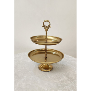 Soporte de pastel dorado Vintage, exhibición de postres de Metal de 2 niveles, decoración del hogar, pieza central, plato para servir para cualquier ocasión - Product Image 1