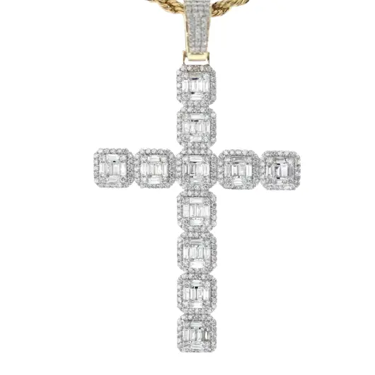Wholesale Prices Iced Out Baguette and Round Cross Pendant For Fashionable Jewelry Accessories Uses By Exporters