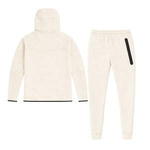 Mens <b>Tech</b> Fleece Windrunner Full-Zip Hooded <b>Jacket</b> and Joggers Tracksuit Sweatsuit Ivory Athletic Training Activewear Set - Product Image 2