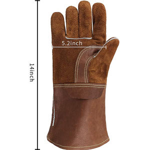 Cowhide Leather Welding <b>Gloves</b> with Adjustable Cuff Protection With-resistant Palm Padding for Workers - Product Image 3