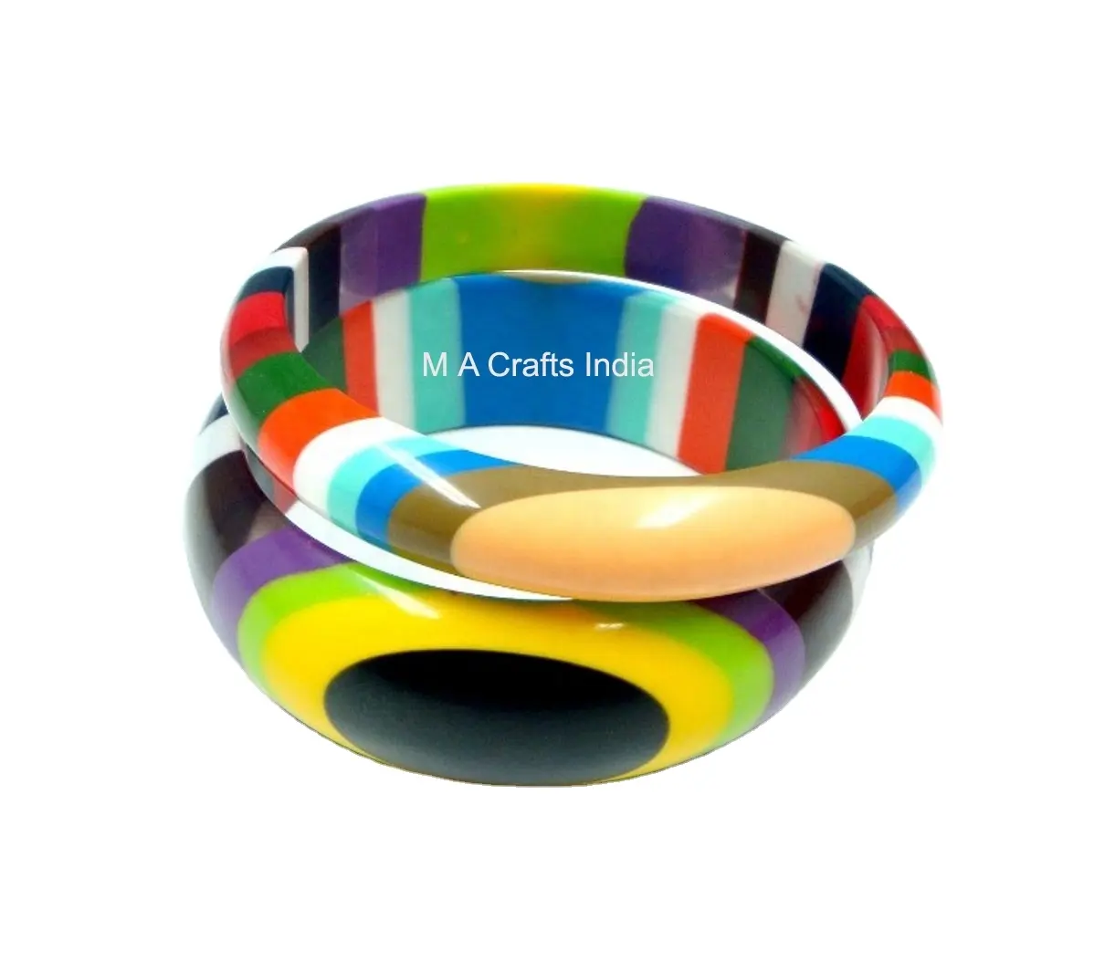 Hot selling customize resin multi color oval shape thick cuff bangle set of 2 pcs for womens and girls