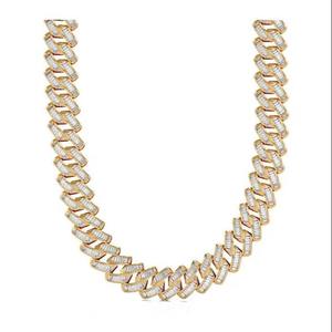 Collar de cadena cubana levantada Baguette de alta calidad de lujo oro amarillo brillante con diamantes Baguette levantados regalo de boda - Product Image 3