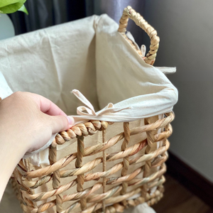 Round Seagrass Rattan Bamboo Round WATER HYACINTH STORAGE <b>BASKET</b> <b>with</b> Removable Cotton Liner & <b>Handles</b> Ideal for Organizing - Product Image 2