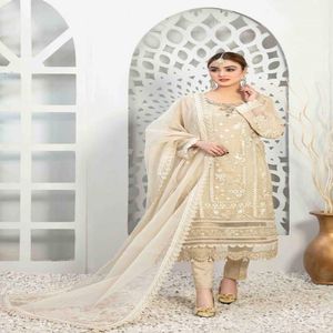 Ensemble 3 pièces brodé lourd pour femmes robe pakistanaise indienne semi-cousue Viscose non cousue Shalwar & Dupatta pour adultes - Product Image 6