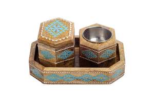 Juego de quemador de incienso Bakhoor de madera pintado a mano con inserto de acero, soporte hexagonal para incienso árabe y bandeja decorativa - Product Image 2