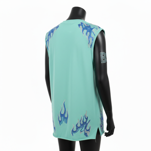 Chemise sans manches pour femmes en jersey de coton premium, tissu doux, vert menthe, strass thermocollés, logo personnalisé, haut en coton pour femmes - Product Image 5