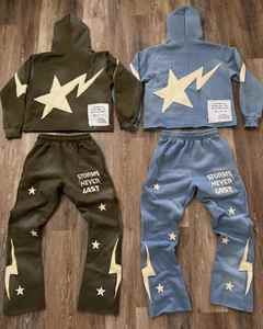 Survêtements streetwear personnalisés de haute qualité, ensemble pantalon de survêtement évasé et sweat à capuche, ensemble de jogging 2 pièces, ensemble de survêtement pour homme en lavage à l'acide - Product Image 6