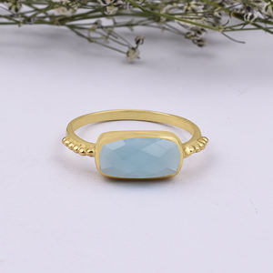 Anillo de Calcedonia Aqua de corte Baguette de Plata de Ley 925 con ajuste de bisel chapado en oro para regalos de aniversario de boda y fiestas - Product Image 2