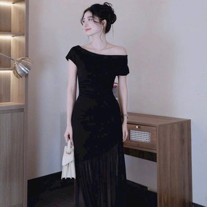 Robe longue sirène unie à épaules dénudées pour femme - Product Image 2