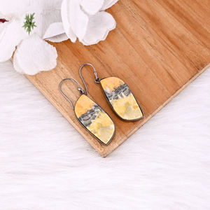 Pendientes Colgantes de Latón con Diseño Bohemio de Abeja y Jaspe para Mujer, Baño de Rodio Negro, Regalo de Moda para Bodas, Compromisos y Fiestas - Product Image 3