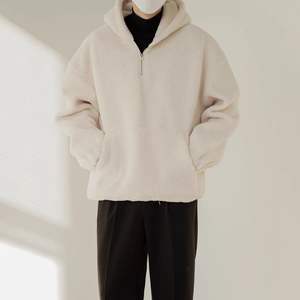 เสื้อฮู้ดขนแกะขั้วโลกหนาแบบคู่สำหรับผู้ชายเสื้อแจ็คเก็ตมีฮู้ดแนวเรโทรลำลองเปิดไหล่ตกครึ่งซิป - Product Image 5