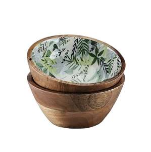 Bol en bois de luxe fait à la main avec intérieur en émail décoratif, cuillères de service, écologique et durable pour les fêtes et l'usage domestique - Product Image 1