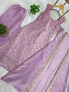 Conjunto de Salwar Kameez Anarkali de Seda con Borde Recto y Color Brillante, con Foto Real Adjunta / Kurti con Envío Gratuito a Todo el Mundo - Product Image 6