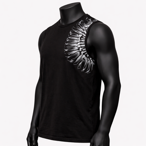 Camiseta sin mangas para hombre con estampado asimétrico de esqueleto y diseño de huesos, estilo streetwear, camiseta muscular gótica para fitness y gimnasio, chaleco de algodón personalizado. - Product Image 5
